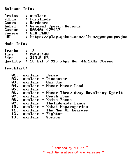 NFO for the release Exclaim-Fusillade-JP-16BIT-44KHZ-WEB-FLAC-1986-CBR by CBR
