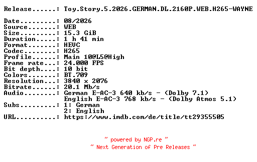 NFO for the release Toy.Story.5.2026.GERMAN.DL.2160P.WEB.H265-WAYNE by WAYNE