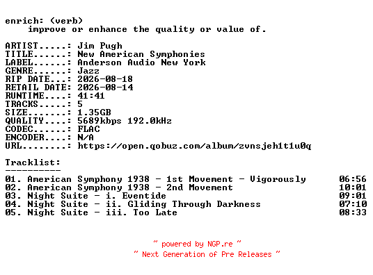 NFO for the release Jim_Pugh-New_American_Symphonies-24BIT-WEB-FLAC-2026-ENRiCH by ENRiCH