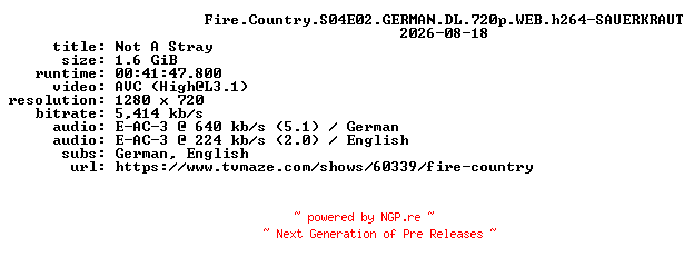 NFO for the release Fire.Country.S04E02.GERMAN.DL.720p.WEB.h264-SAUERKRAUT by SAUERKRAUT