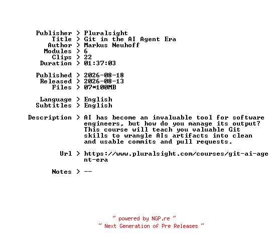 NFO for the release Pluralsight.Git.in.the.AI.Agent.Era.2026.BOOKWARE-GETH by GETH