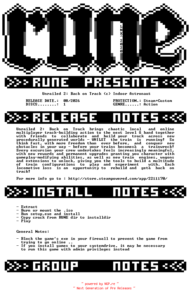 NFO for the release Unrailed.2.Back.on.Track-RUNE by RUNE