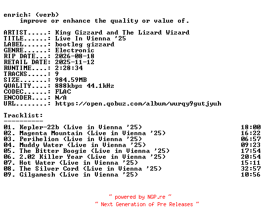 NFO for the release King_Gizzard_and_The_Lizard_Wizard-Live_In_Vienna_25-16BIT-WEB-FLAC-2025-ENRiCH by ENRiCH