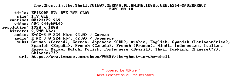 NFO for the release The.Ghost.in.the.Shell.S01E07.GERMAN.DL.ANiME.1080p.WEB.h264-SAUERKRAUT by SAUERKRAUT