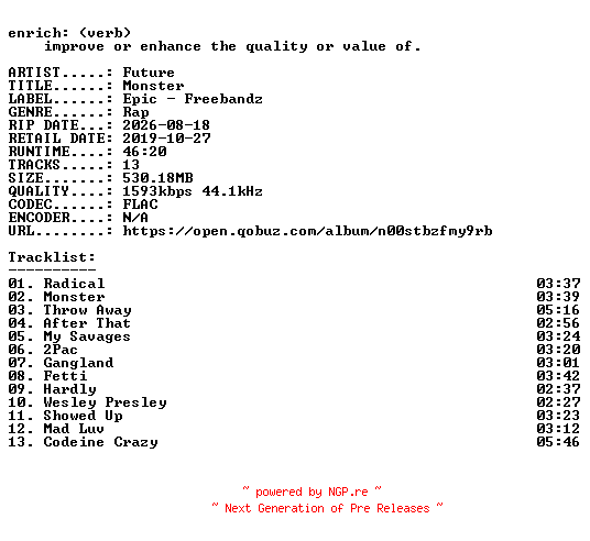 NFO for the release Future-Monster-24BIT-WEB-FLAC-2019-ENRiCH by ENRiCH