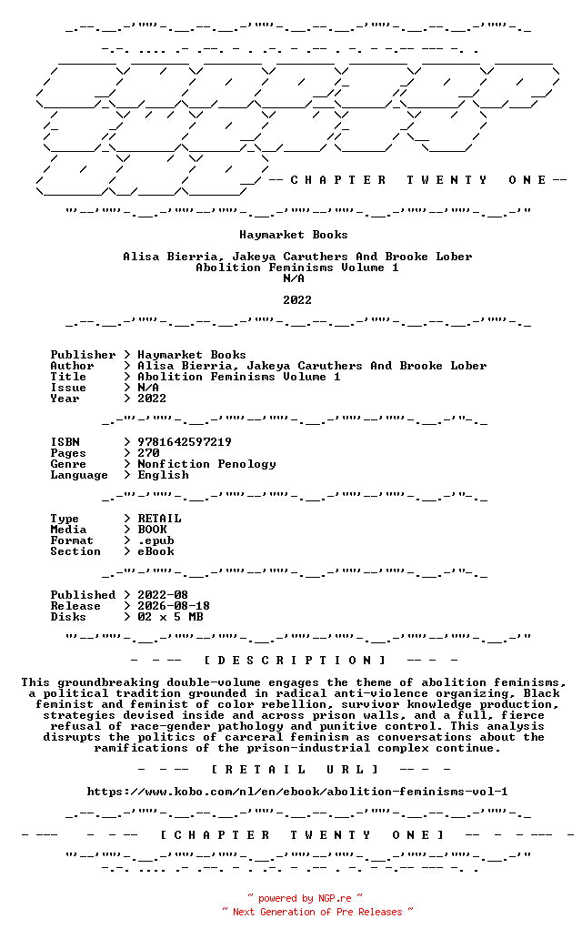 NFO for the release Alisa.Bierria.Jakeya.Caruthers.And.Brooke.Lober.-.Abolition.Feminisms.Volume.1.2022.RETAIL.EPUB.eBook-CTO by CTO