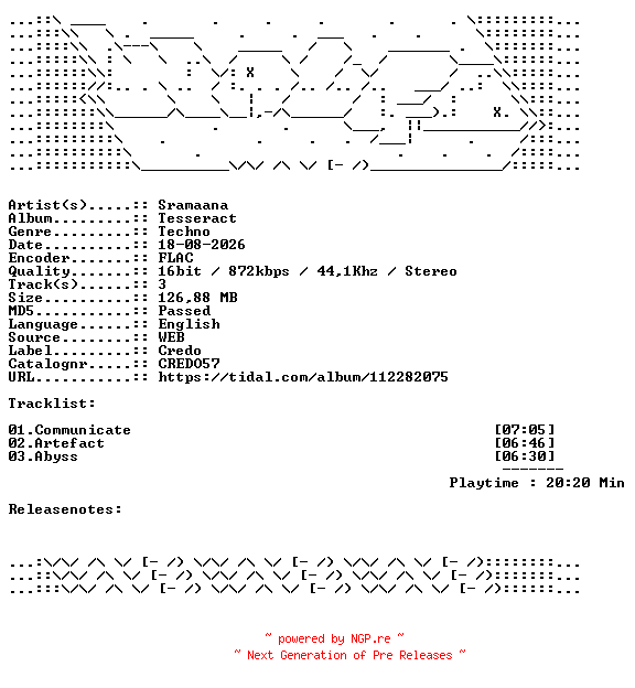 NFO for the release Sramaana-Tesseract-CREDO57-16BIT-WEB-FLAC-2019-WAVED by WAVED