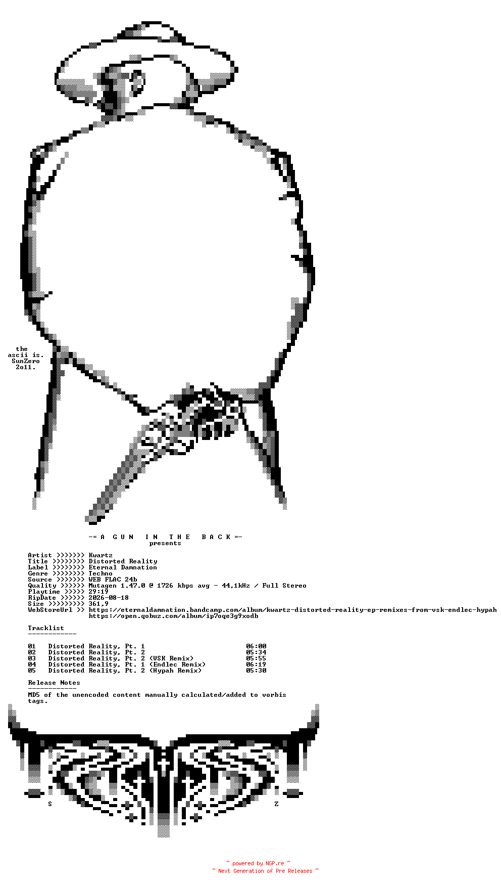 NFO for the release Kwartz-Distorted_Reality-(ETRN001)-24BIT-WEB-FLAC-2019-AGITB by AGITB