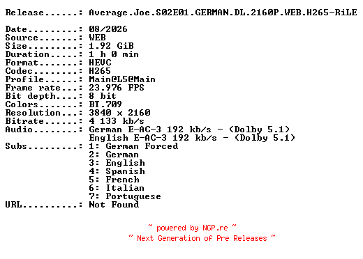 NFO for the release Average.Joe.S02E01.GERMAN.DL.2160P.WEB.H265-RiLE by RiLE