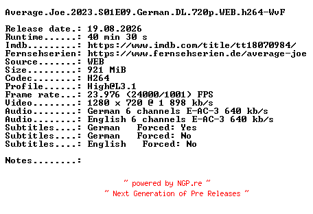 NFO for the release Average.Joe.2023.S01E09.German.DL.720p.WEB.h264-WvF by WvF