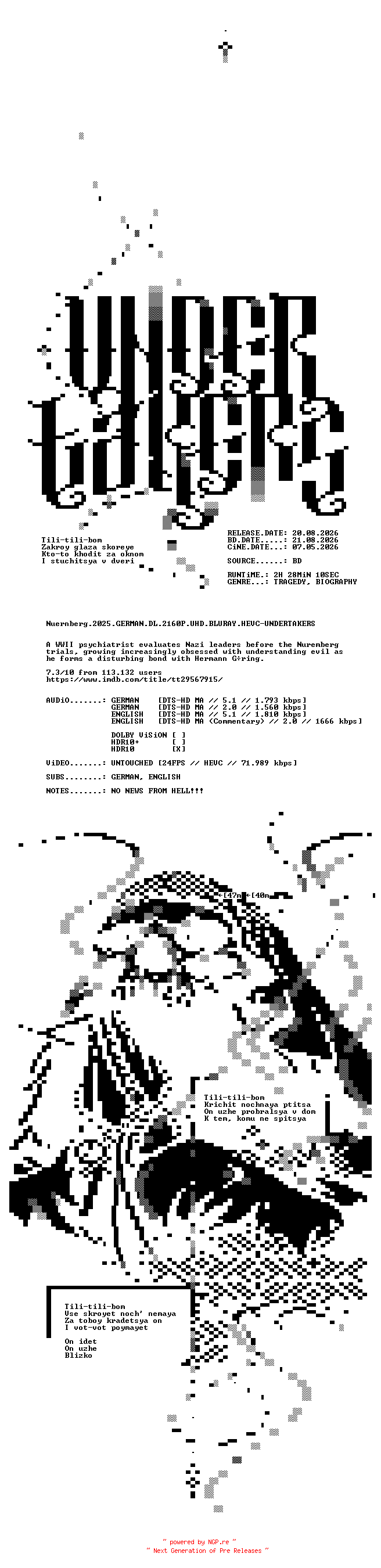 NFO for the release Nuernberg.2025.GERMAN.DL.2160P.UHD.BLURAY.HEVC-UNDERTAKERS by UNDERTAKERS