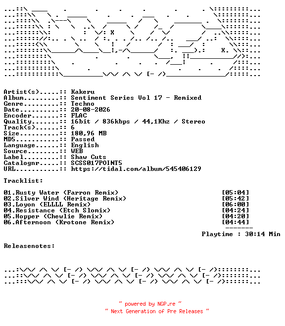 NFO for the release Kakeru-Sentiment_Series_Vol_17__Remixed-SCSS017POINT5-16BIT-WEB-FLAC-2026-WAVED by WAVED