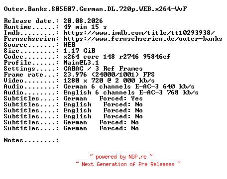 NFO for the release Outer.Banks.S05E07.German.DL.720p.WEB.x264-WvF by WvF
