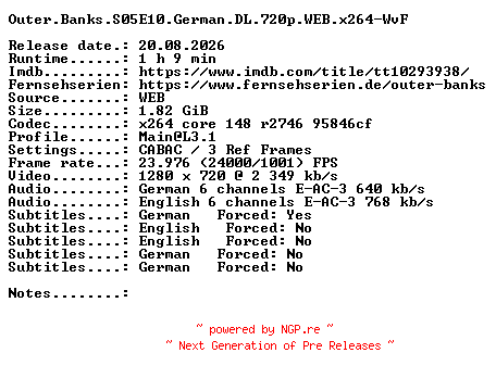 NFO for the release Outer.Banks.S05E10.German.DL.720p.WEB.x264-WvF by WvF