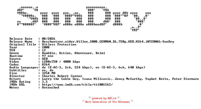 NFO for the release Beschuetzer.wider.Willen.2008.GERMAN.DL.720p.WEB.H264.iNTERNAL-SunDry by SunDry