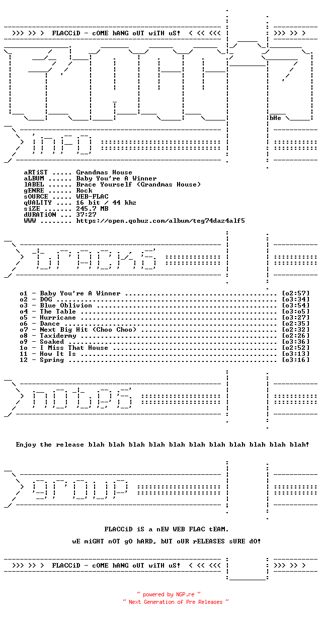 NFO for the release Grandmas_House-Baby_Youre_A_Winner-16BIT-WEB-FLAC-2026-FLACCiD by FLACCiD