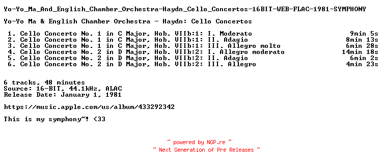 NFO for the release Yo-Yo_Ma_And_English_Chamber_Orchestra-Haydn_Cello_Concertos-16BIT-WEB-FLAC-1981-SYMPHONY by SYMPHONY