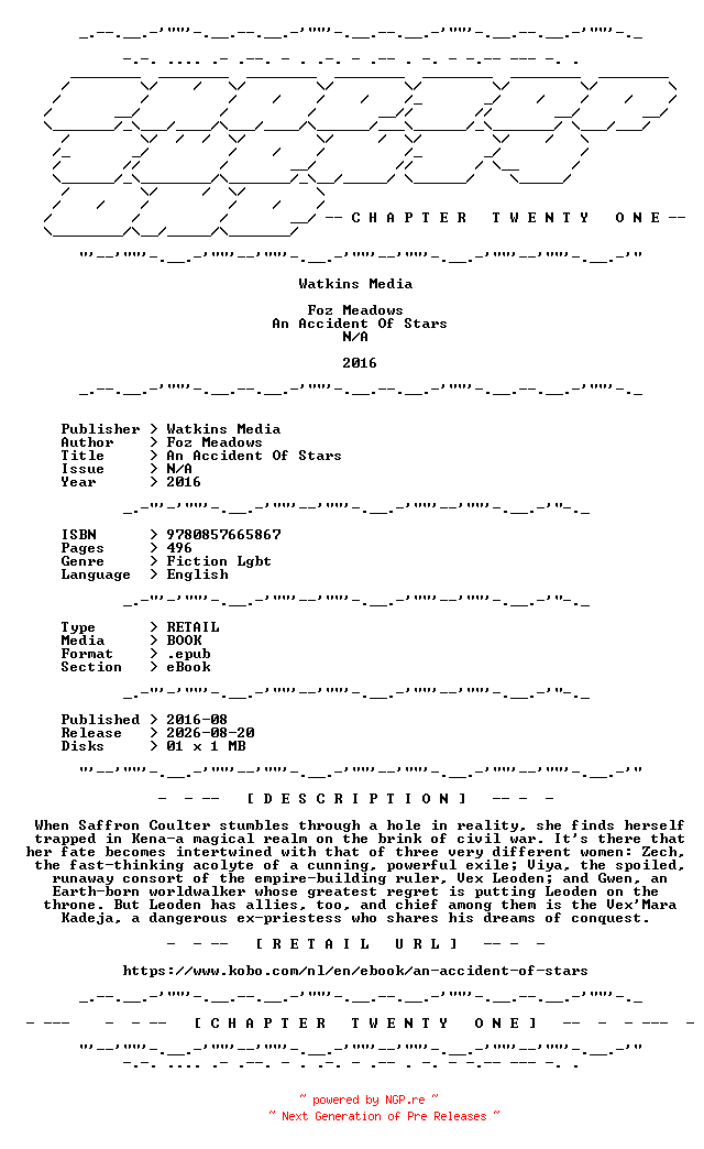 NFO for the release Foz.Meadows.-.An.Accident.Of.Stars.2016.RETAIL.EPUB.eBook-CTO by CTO