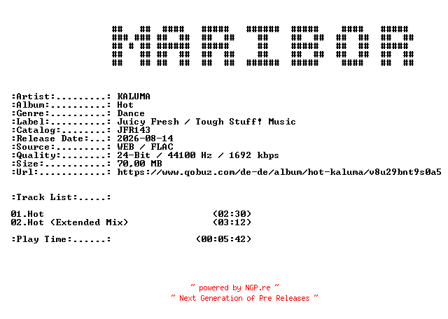 NFO for the release KALUMA-Hot-(JFR143)-24BIT-WEB-FLAC-2026-MARiBOR by MARiBOR