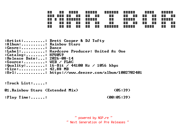 NFO for the release Brett_Cooper_and_DJ_Tufty-Rainbow_Stars-(HPU059)-SINGLE-16BIT-WEB-FLAC-2026-MARiBOR by MARiBOR