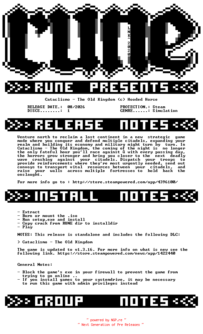 NFO for the release Cataclismo.The.Old.Kingdom-RUNE by RUNE