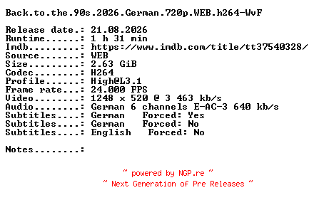NFO for the release Back.to.the.90s.2026.German.720p.WEB.h264-WvF by WvF