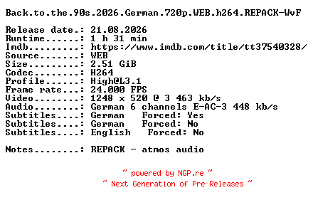 NFO for the release Back.to.the.90s.2026.German.720p.WEB.h264.REPACK-WvF by WvF