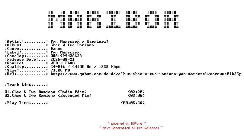 NFO for the release Pan_Mareczek_x_Warriorz-Chce_W_Twe_Ramiona-PL-24BIT-WEB-FLAC-2026-MARiBOR by MARiBOR