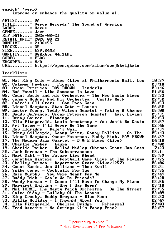 NFO for the release VA-Verve_Records_The_Sound_of_America-16BIT-WEB-FLAC-2026-ENRiCH by ENRiCH