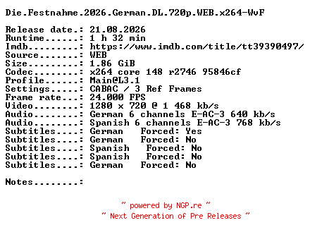 NFO for the release Die.Festnahme.2026.German.DL.720p.WEB.x264-WvF by WvF