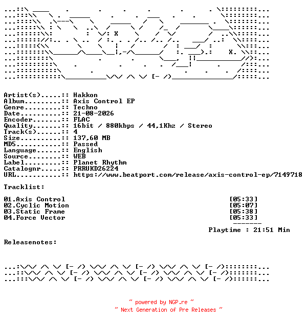 NFO for the release Hakkon-Axis_Control_EP-PRRUKD26224-16BIT-WEB-FLAC-2026-WAVED by WAVED