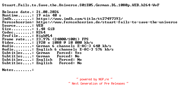 NFO for the release Stuart.Fails.to.Save.the.Universe.S01E05.German.DL.1080p.WEB.h264-WvF by WvF