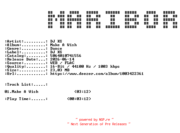 NFO for the release DJ_KS-Make_A_Wish-SINGLE-16BIT-WEB-FLAC-2026-MARiBOR by MARiBOR