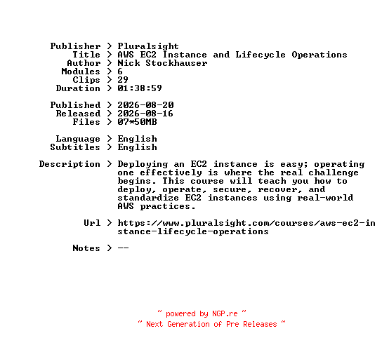 NFO for the release Pluralsight.AWS.EC2.Instance.and.Lifecycle.Operations.2026.BOOKWARE-GETH by GETH