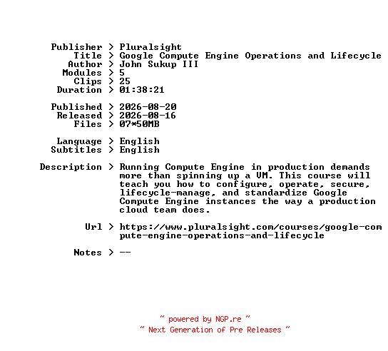 NFO for the release Pluralsight.Google.Compute.Engine.Operations.and.Lifecycle.2026.BOOKWARE-GETH by GETH