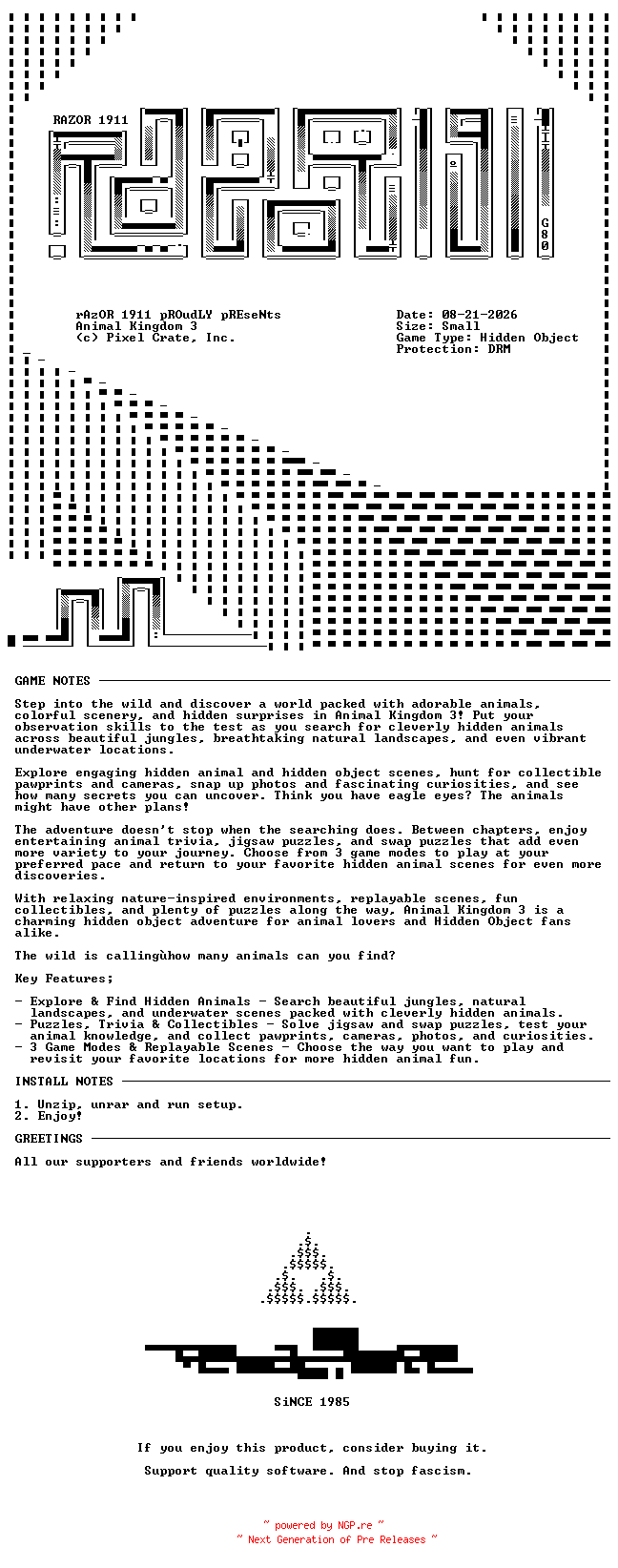NFO for the release Animal_Kingdom_3-RAZOR by RAZOR