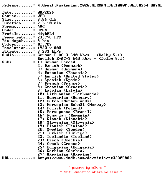 NFO for the release A.Great.Awakening.2026.GERMAN.DL.1080P.WEB.H264-WAYNE by WAYNE