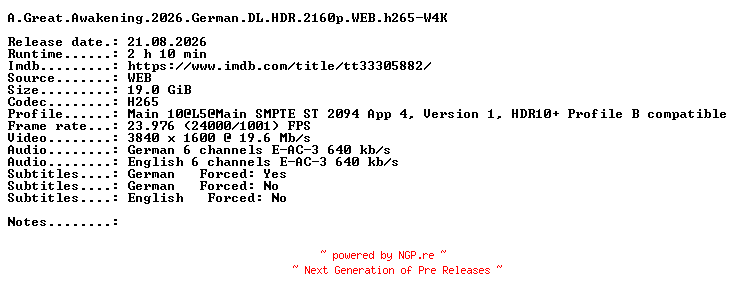 NFO for the release A.Great.Awakening.2026.German.DL.HDR.2160p.WEB.h265-W4K by W4K