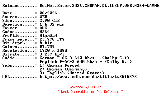 NFO for the release Do.Not.Enter.2026.GERMAN.DL.1080P.WEB.H264-WAYNE by WAYNE