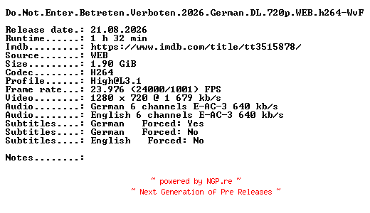 NFO for the release Do.Not.Enter.Betreten.Verboten.2026.German.DL.720p.WEB.h264-WvF by WvF