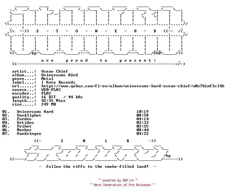 NFO for the release Ocean_Chief-Universums_Hard-SE-16BIT-WEB-FLAC-2014-STONERD by STONERD