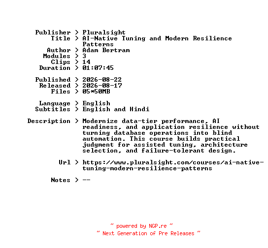 NFO for the release Pluralsight.AI-Native.Tuning.and.Modern.Resilience.Patterns.2026.BOOKWARE-GETH by GETH