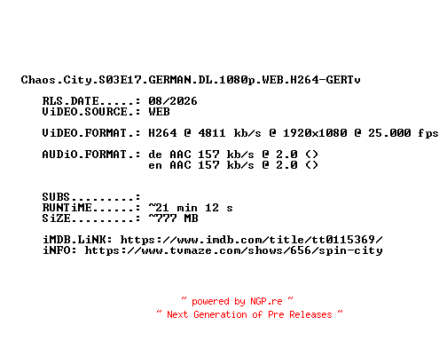 NFO for the release Chaos.City.S03E17.GERMAN.DL.1080p.WEB.H264-GERTv by GERTv