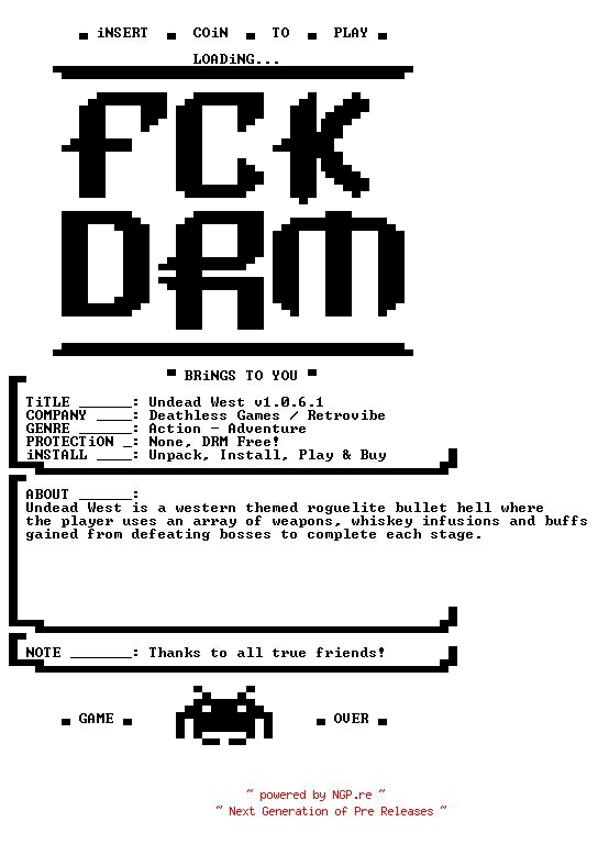 NFO for the release Undead.West.v1.0.6.1-FCKDRM by FCKDRM