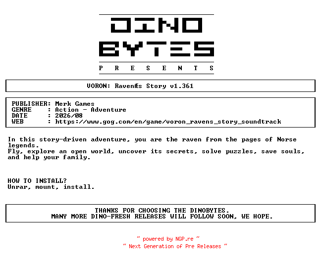 NFO for the release VORON_Ravens_Story_v1.361-DINOByTES by DINOByTES