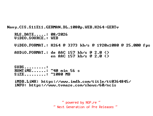 NFO for the release Navy.CIS.S11E11.GERMAN.DL.1080p.WEB.H264-GERTv by GERTv