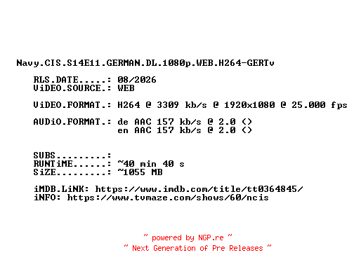 NFO for the release Navy.CIS.S14E11.GERMAN.DL.1080p.WEB.H264-GERTv by GERTv