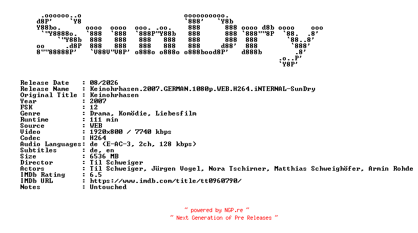NFO for the release Keinohrhasen.2007.GERMAN.1080p.WEB.H264.iNTERNAL-SunDry by SunDry