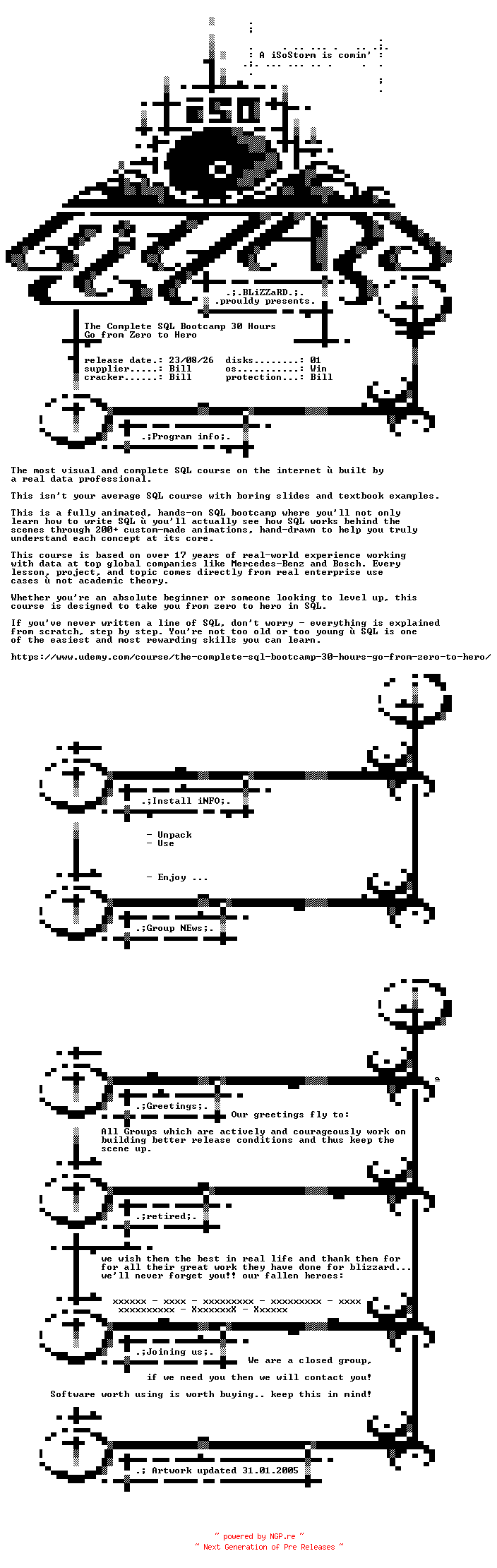 NFO for the release Udemy.The.Complete.SQL.Bootcamp.30.Hours.Go.from.Zero.to.Hero.BOOKWARE-BLZiSO by BLZiSO