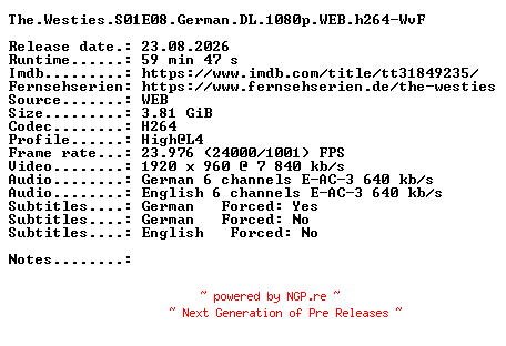 NFO for the release The.Westies.S01E08.German.DL.1080p.WEB.h264-WvF by WvF